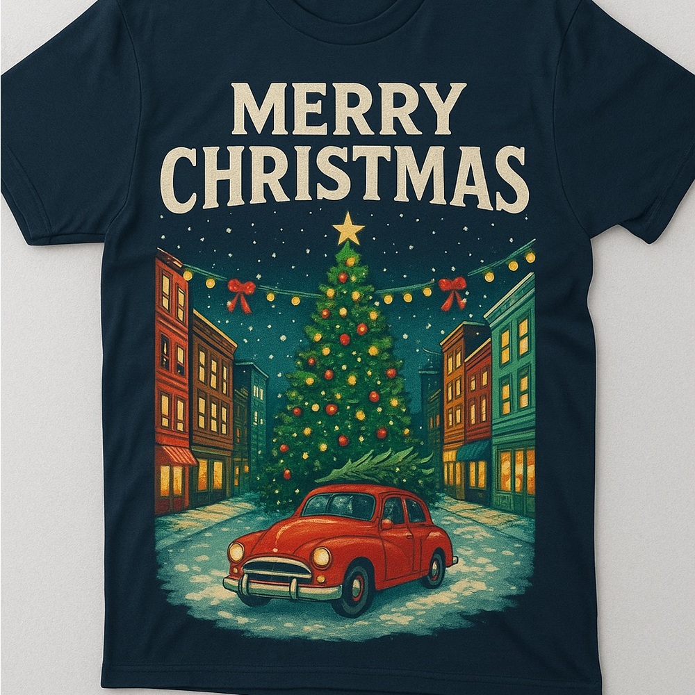 Festive Christmas T-Shirt with Red Car Design